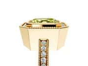 Halo Engagement Ring Setting for Fancy Yellow Asscher Cut Center with Milgrain Halo, Pave Band and Prong Head in Yellow Gold