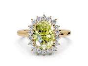 Starburst Halo Engagement Ring Setting for Fancy Yellow Oval Center with Thin Round-Wire Band and Prong Head in Yellow Gold