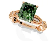 Solitaire Engagement Ring Setting for Fancy Green Radiant Cut Center with Marquise Panel Band and Prong Head in Rose Gold