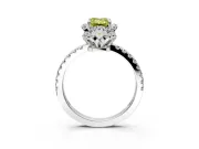 Halo Engagement Ring Setting for Fancy Yellow Emerald Cut Center with Openwork Halo, Pave Band and Prong Head in Sterling Silver