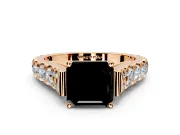 Solitaire Engagement Ring Setting for Fancy Black Asscher Cut Center with Pave Cathedral Shoulders and Prong Head in Rose Gold