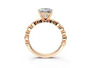 Solitaire Engagement Ring Setting for Princess Cut Center with Beaded Bezel Station Band and Prong Head in Rose Gold