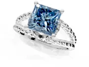 Halo Engagement Ring Setting for Fancy Blue Princess Cut Center with Rope Twist Split Shank and Prong Head in Platinum