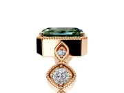 Vintage Station Engagement Ring Setting for Fancy Green Emerald Cut Center with Accents and Prong Head in Rose Gold