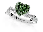 Solitaire Engagement Ring Setting for Fancy Green Heart-Shaped Center with Bar-Station Pave Twist and Prong Head in Platinum