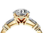 Bar-Set Engagement Ring Setting for Round Cut Center with Tapered Baguette Accents and Prong Head in Yellow Gold