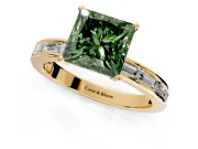 Solitaire Engagement Ring Setting for Fancy Green Princess Cut Center with Channel Baguette Band and Prong Head in Yellow Gold