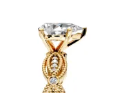 Solitaire Engagement Ring Setting for Pear-Shaped Center with Marquise Panel Band and Prong Head in Yellow Gold