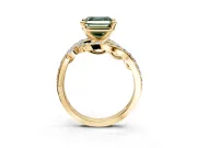 Solitaire Engagement Ring Setting for Fancy Green Asscher Cut Center with Pave Bypass Twist Band and Prong Head in Yellow Gold