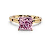 Solitaire Engagement Ring Setting for Fancy Pink Princess Cut Center with Plain Band and Tulip Prong Head in Yellow Gold