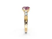 5 Stone Engagement Ring Setting for Fancy Pink Round Cut Center with Plain Band and Prong Head in Yellow Gold