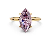 Minimalist Solitaire Engagement Ring Setting for Fancy Pink Marquise Center with Thin Band and Prong Head in Yellow Gold