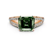 Solitaire Engagement Ring Setting for Fancy Green Asscher Cut Center with Pave Split Shank and Prong Head in Rose Gold