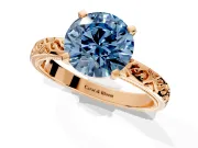 Solitaire Engagement Ring Setting for Fancy Blue Round Cut Center with Scrollwork Band and Prong Head in Rose Gold
