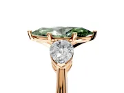 3 Stone Engagement Ring Setting for Fancy Green Marquise Center with Large Pear-Shaped Accents and Prong Head in Rose Gold