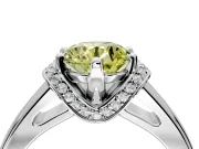 Solitaire Engagement Ring Setting for Fancy Yellow Round Cut Center with Wide Band, Pave Collar and Prong Head in White Gold