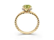 Halo Engagement Ring Setting for Fancy Yellow Round Cut Center with Rope Twist Split Shank and Prong Head in Yellow Gold
