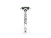 Floral Engagement Ring Setting for Fancy Green Emerald Cut Center with Pave Band and Floral Prong Head in White Gold