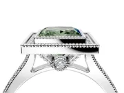 Halo Engagement Ring Setting for Fancy Green Princess Cut Center with Milgrain Pave Band and Bezel Head in Sterling Silver