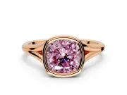 Solitaire Engagement Ring Setting for Fancy Pink Cushion Cut Center with V Split Shank and Bezel Head in Rose Gold