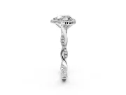Halo Engagement Ring Setting for Heart-Shaped Center with Pave and Plain Twist Band and Prong Head in Platinum