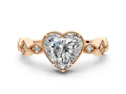 Milgrain Bezel Engagement Ring Setting for Heart-Shaped Center with Marquise Stations and Bezel Head in Rose Gold