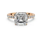 Solitaire Engagement Ring Setting for Asscher Cut Center with Large Accent Band and Prong Head in Rose Gold
