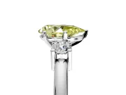 3 Stone Engagement Ring Setting for Fancy Yellow Pear-Shaped Center with Wide Plain Band and Prong Head in Platinum