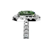 Pave Halo Engagement Ring Setting for Fancy Green Radiant Cut Center with Single Row Pave Band and Prong Head in White Gold