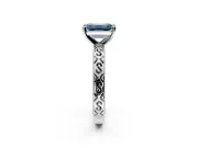 Solitaire Engagement Ring Setting for Fancy Blue Emerald Cut Center with Scrollwork Band and Prong Head in Sterling Silver