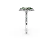 Halo Engagement Ring Setting for Fancy Green Marquise Center with Narrowing Pave Band and Prong Head in Platinum