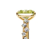 Cluster Engagement Ring Setting for Fancy Yellow Radiant Cut Center with Round Cut Accent Band and Prong Head in Yellow Gold