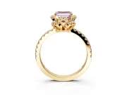 Floral Halo Engagement Ring Setting for Fancy Pink Asscher Cut Center with Pave Band and Prong Head in Yellow Gold