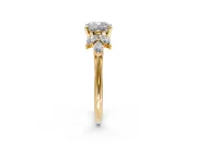 Floral Cluster Engagement Ring Setting for Cushion Cut Center with Marquise Accents and Prong Head in Yellow Gold