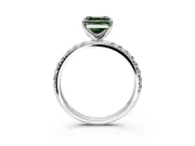 Solitaire Engagement Ring Setting for Fancy Green Asscher Cut Center with Micro Pave Band and Prong Head in White Gold