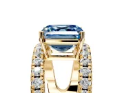 Solitaire Engagement Ring Setting for Fancy Blue Asscher Cut Center with Wide-Open Split Shank and Prong Head in Yellow Gold