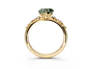 Cluster Engagement Ring Setting for Fancy Green Heart-Shaped Center with Round Cut Accent Band and Prong Head in Yellow Gold