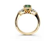 3 Stone Engagement Ring Setting for Fancy Green Cushion Cut Center with Large Pear-Shaped Accents and Prong Head in Yellow Gold