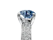 Solitaire Engagement Ring Setting for Fancy Blue Round Cut Center with Multi-Row Pave Accents and Basket Head in White Gold