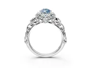 Solitaire Engagement Ring Setting for Fancy Blue Pear-Shaped Center with Filigree Band and Prong Head in Platinum