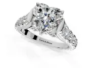 Solitaire Engagement Ring Setting for Heart-Shaped Center with Pave Cathedral Shoulders and Prong Head in White Gold