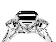 3 Stone Engagement Ring Setting for Fancy Black Asscher Cut Center with Crossover Basket, Pave Band and Prong Head in Platinum