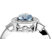 Halo Engagement Ring Setting for Fancy Blue Pear-Shaped Center with Milgrain Rim, Pave Band and Prong Head in White Gold