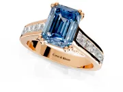 Solitaire Engagement Ring Setting for Fancy Blue Emerald Cut Center with Channel Band and Double Claw Prong Head in Rose Gold