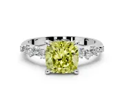 Solitaire Engagement Ring Setting for Fancy Yellow Cushion Cut Center with Trailing Leaf Accent Band and Prong Head in Sterling Silver