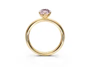 Low-Set Solitaire Engagement Ring Setting for Fancy Pink Oval Center with Thin Plain Band and Prong Head in Yellow Gold