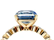 Solitaire Engagement Ring Setting for Fancy Blue Asscher Cut Center with Bezel-Dot Beaded Band and Prong Head in Yellow Gold
