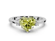 3 Stone Engagement Ring Setting for Fancy Yellow Heart-Shaped Center with Low-Set Round Cut Accents and Prong Head in White Gold