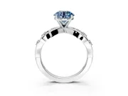 Solitaire Engagement Ring Setting for Fancy Blue Round Cut Center with Criss-Cross Accent Band and Prong Head in Sterling Silver