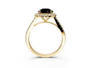 Halo Engagement Ring Setting for Fancy Black Round Cut Center with Narrowing Pave Band and Prong Head in Yellow Gold